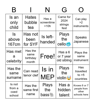 Strings Festival '25 Bingo Card
