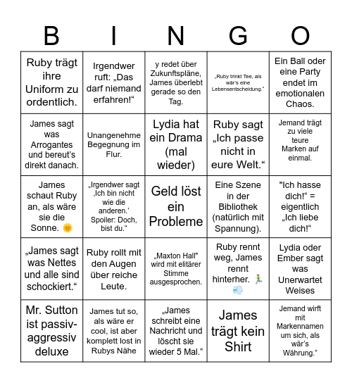 Maxton Hall Bingo Card