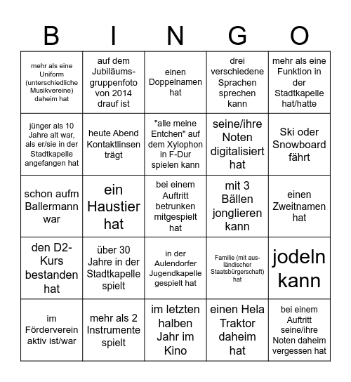 Finde jemanden, der/die... Bingo Card