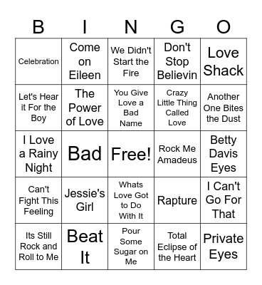 Back to the Future 80s Style Bingo Card