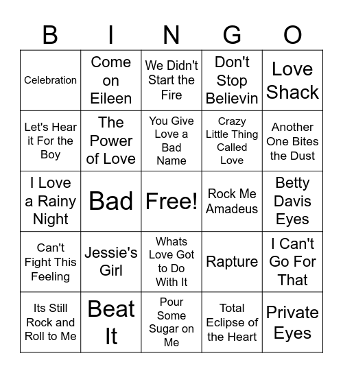 Back to the Future 80s Style Bingo Card
