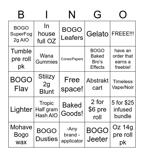 JARS CANNABIS Bingo Card