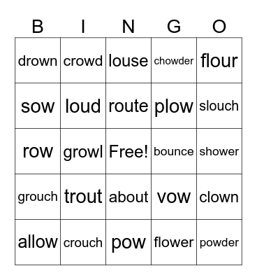 OU and OW Words Bingo Card