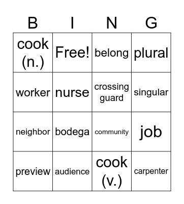 Unit 1 Part 1 Bingo Card