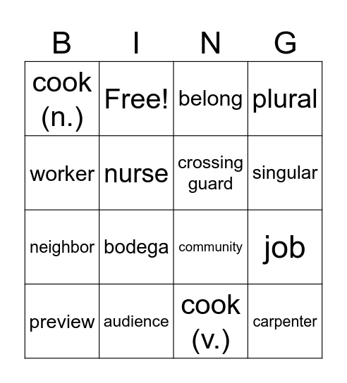 Unit 1 Part 1 Bingo Card