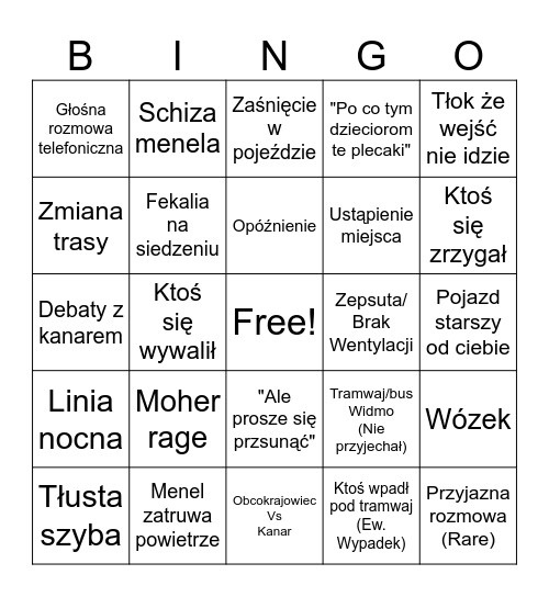 Komunikacja miejska Bingo Card