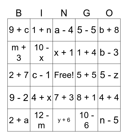 Expression Bingo Card