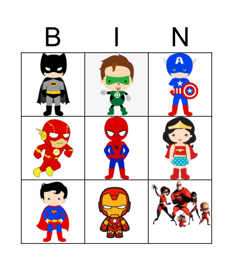 Superheroes Bingo Card
