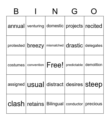 Vocabulary Bingo! Bingo Card