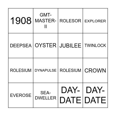 ROLEX Bingo Card
