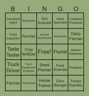 Agriculture Bingo Card