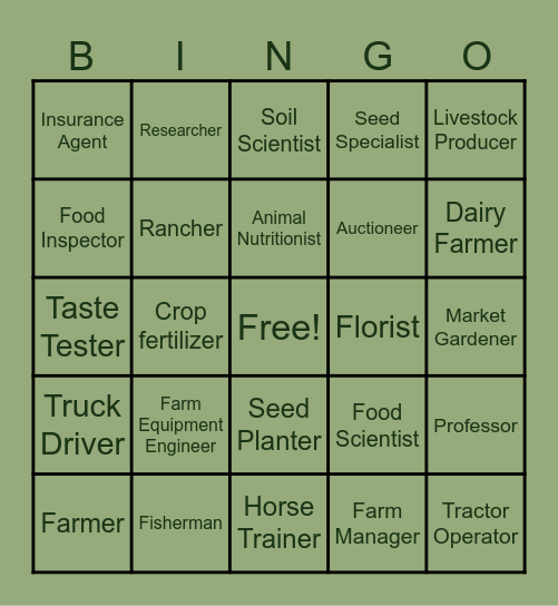 Agriculture Bingo Card