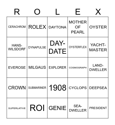 ROLEX Bingo Card