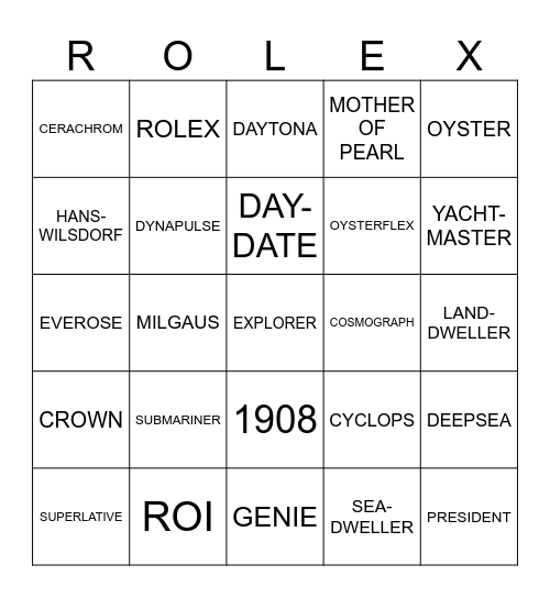 ROLEX Bingo Card