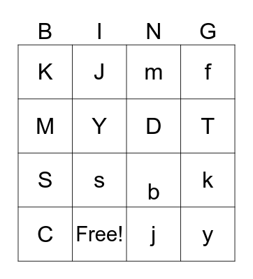 Letters Bingo Card