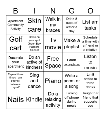Self care Bingo Card