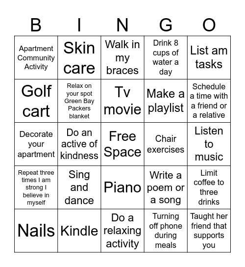 Self care Bingo Card
