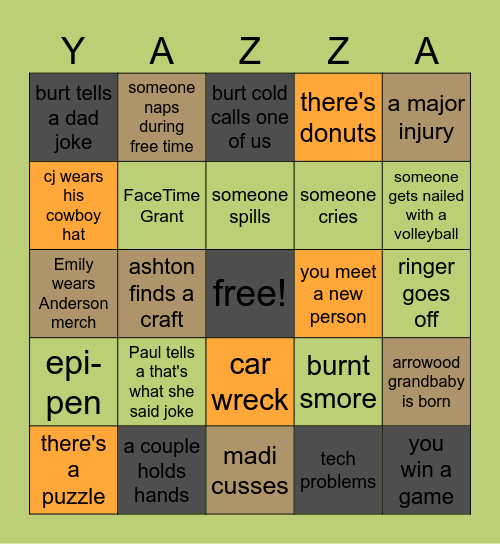 sunday in the mountains Bingo Card