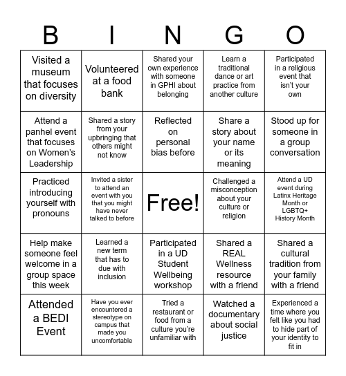 BEDI BINGO Card