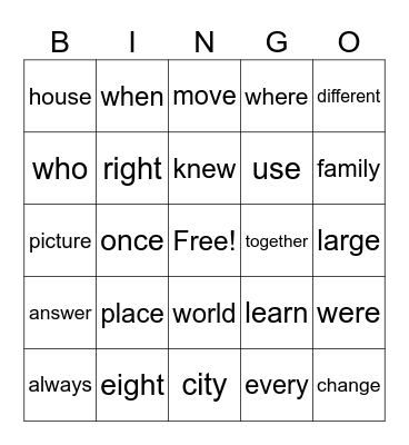 Module 2 Trick Words Bingo Card