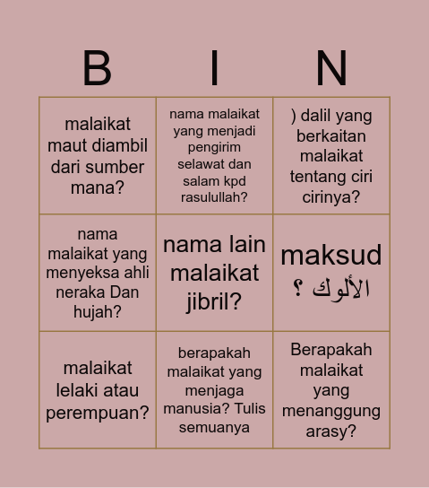 Malaikat Bingo Card