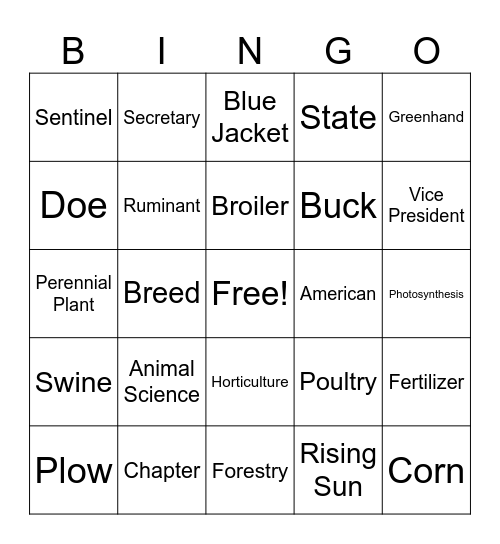 FFA Friday Bingo Card