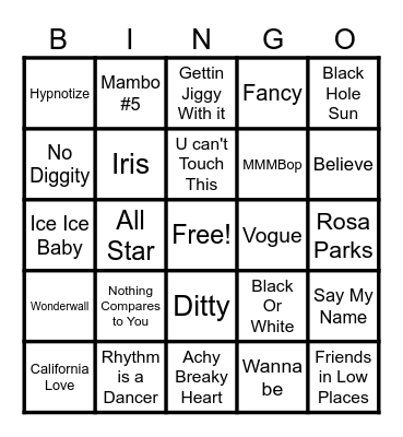 90's Bingo Card