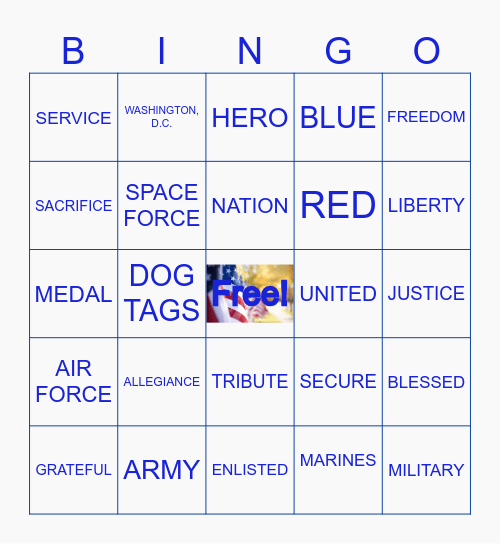 Red, White and Blue Bingo Card
