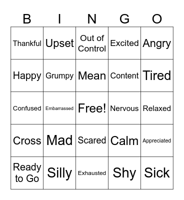 Emotions Bingo Card