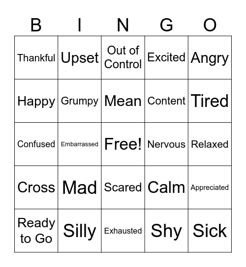 Emotions Bingo Card