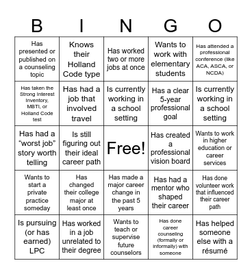 Career Counseling Bingo Card