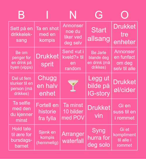Åshilds bursdagsbingo ✨🤍⚡️🥂🩷 Bingo Card