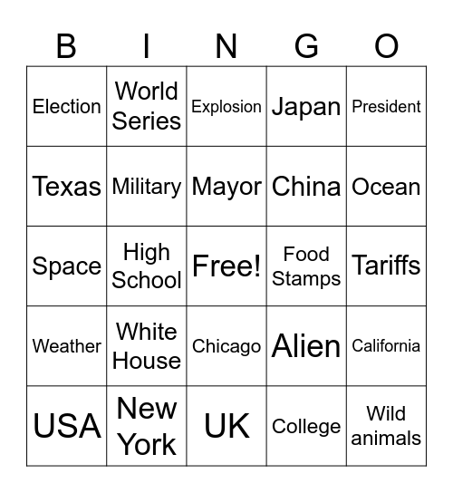 CNN 10 Bingo Card
