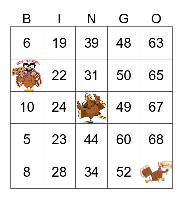 Jennifer's Turkey Bingo Card