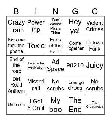 2025 Popular Songs Bingo Card