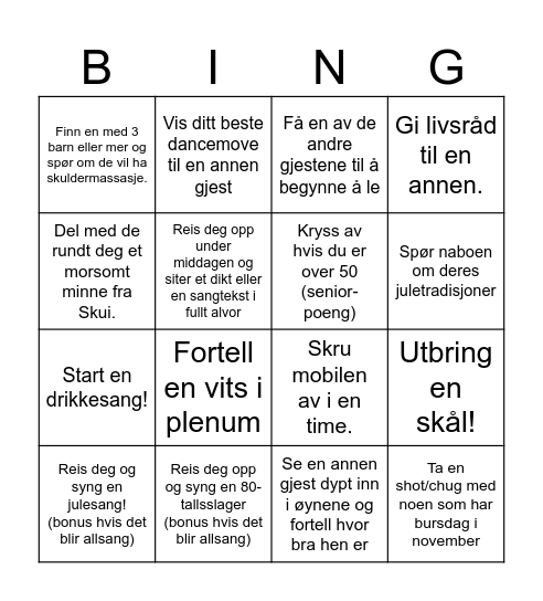 Skui julebord 2025 Bingo Card