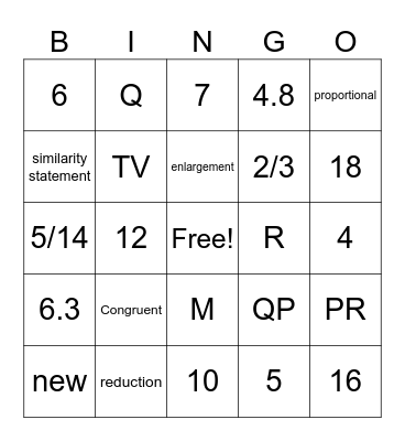 Similar Triangles Bingo Card