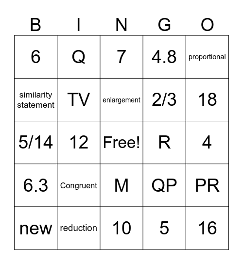 Similar Triangles Bingo Card