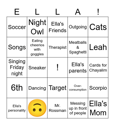 Ella's Bat Mitzvah Bingo Card
