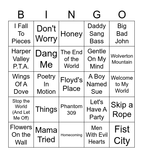 60'S COUNTRY Bingo Card