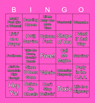 Road Trip Musical Bingo Card