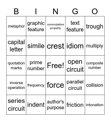 Review! Review! Review! Bingo Card