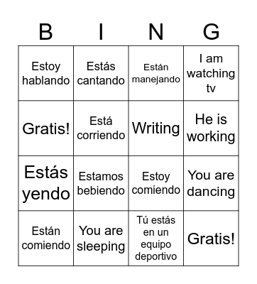 Ser vs Estar Bingo Card