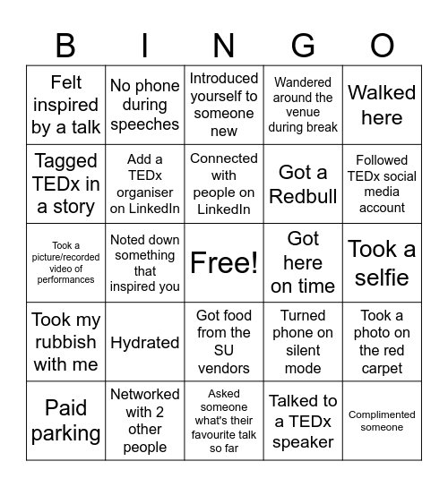 TEDx Bingo Card