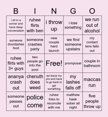 amayas party bingo Card
