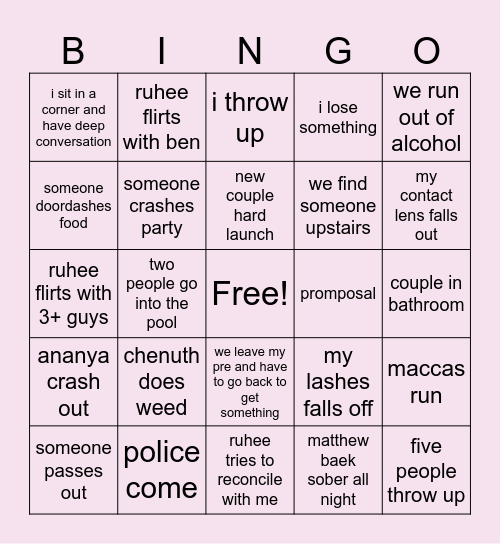 amayas party bingo Card