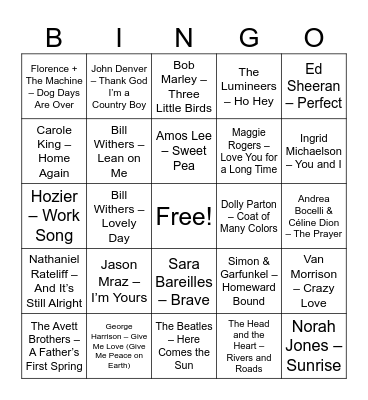 Gratitude Inspired Bingo Card