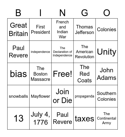 Colonialism Bingo Card
