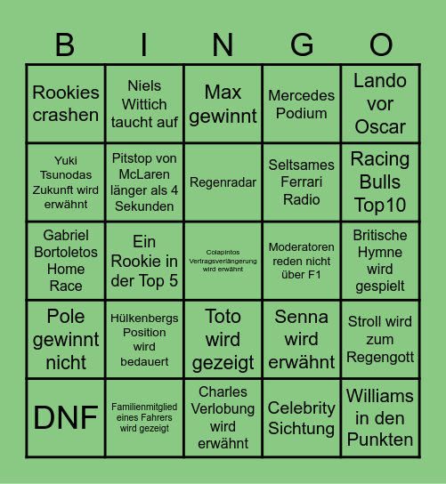 F1 Brasilien mit Papa Bingo Card
