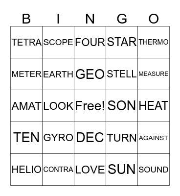 6th Grade Unit 16/17 Bingo Card